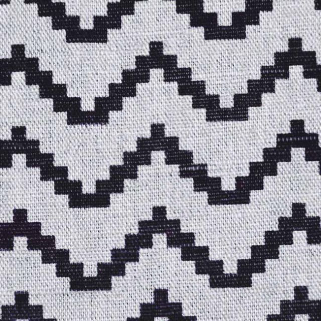 Azig Noir - Curtain fabric, Black bold zig-zag pattern