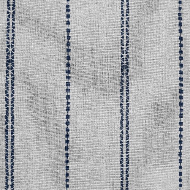 Inga-NAT Deep Blue - Natural fabric with Dark Blue decorative stripes, Linen Cotton mix