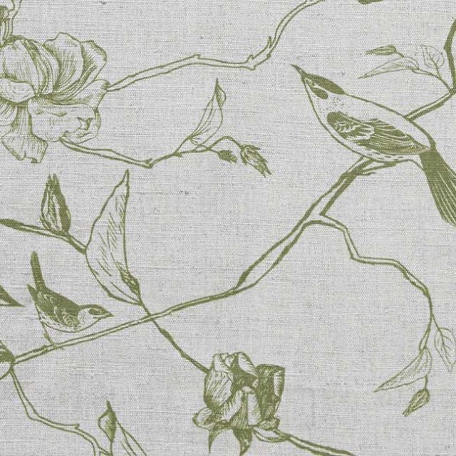 Gardenia Khaki - Green Botanical / bird pattern