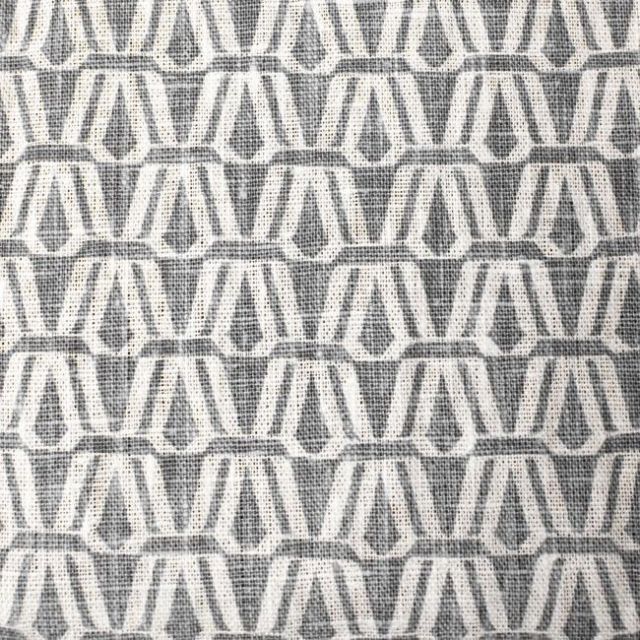 Ilva Greige - Weiß Leinenstoff, Grau abstraktes Muster