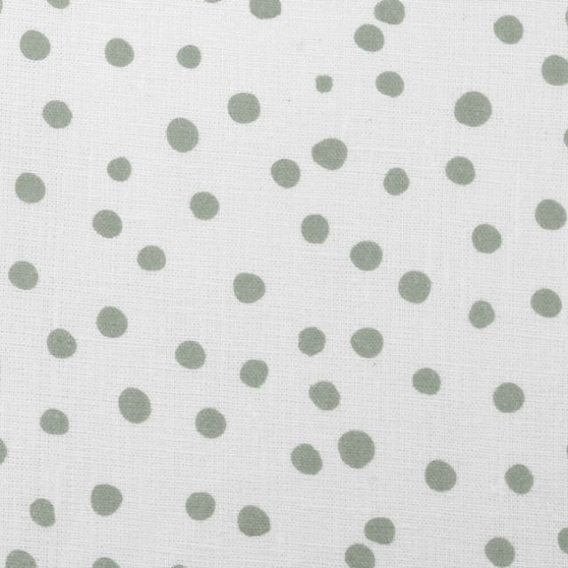 Dottie Meadow-WHT - Gepunkteter Weißer Leinenstoff mit grünen Punkten