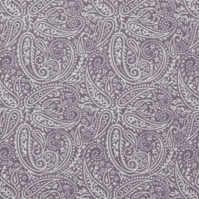 Gigi New Fig - Weißer Stoff aus 100% Leinen mit lila Paisley Muster