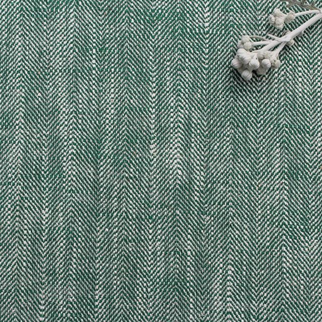 Fischgrat-Stoff aus Leinen-Baumwoll - grün und weiß- Ruby Emerald