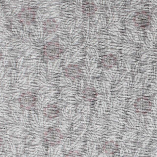 Ruth Peony- Linen Curtain Fabric - Grey & Pale Pink Botanical Pattern