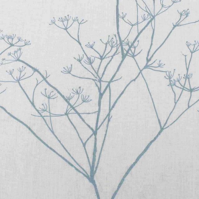 Cicely Shadow Blue - White curtain fabric, Blue botanical print