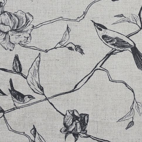 Gardenia Ash - Graues botanisches Muster mit Vögeln