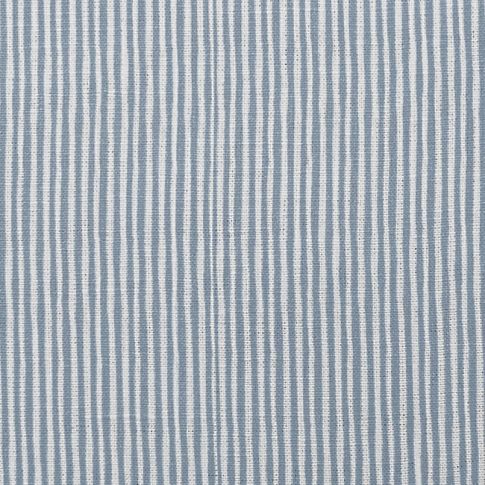 Maisa Blue Grey - Weißer gestreifter Leinenstoff, Blaue Streifen