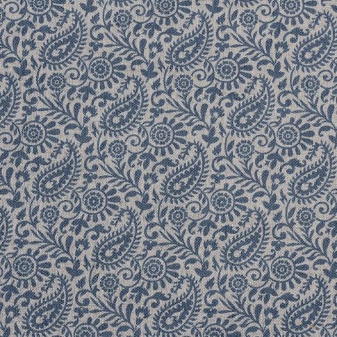 Nora Denim - Vorhangstoff, Blaues Paisley Muster
