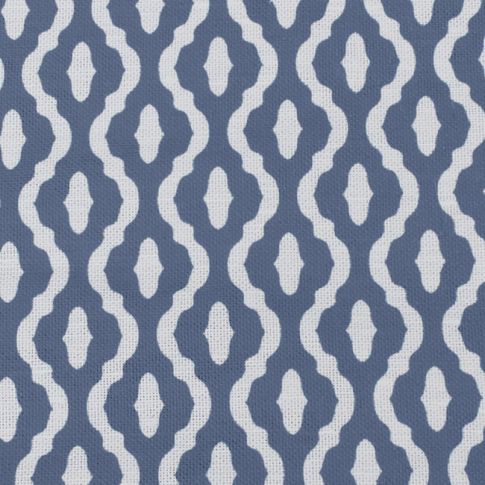 Oona Denim - Weiß Leinenstoff, Blau abstraktes Muster