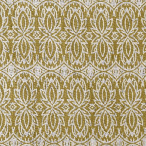 Kjersti Dijon - Weißer Leinenstoff, Gelbes abstraktes Muster