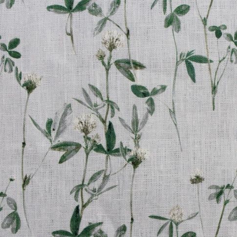 Estelle White - Vorhangstoff, Weißes / Grünes / Graues Blumenmuster