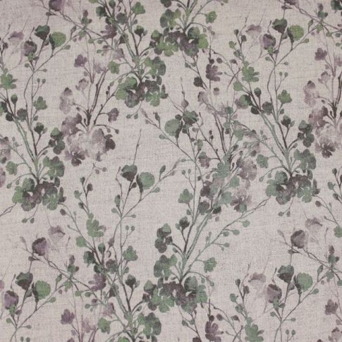 FlowerBliss Olive - Vorhangstoff, Grün / Grau Muster