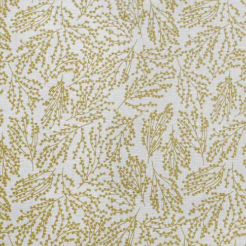 Lisbell Gold Amber -WHT - White linen fabric with Yellow botanical print