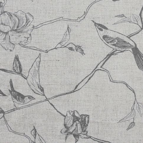 Gardenia Greige - Graues botanisches Muster mit Vögeln