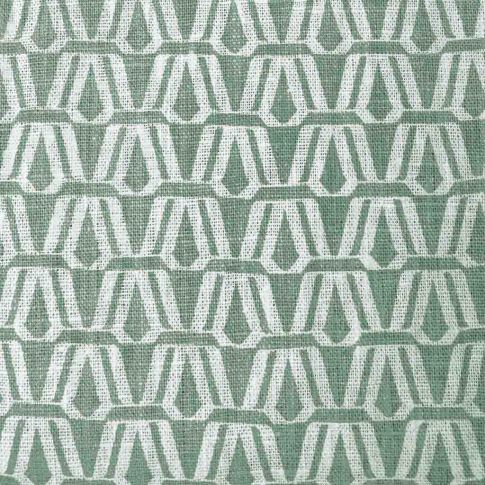 Ilva Sage - White linen fabric, Sage Green contemporary print
