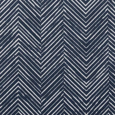 Lulu Ink -Weißer Stoff - Stoff für Vorhänge, Gardinenstoff  geometrisches Blaues Muster