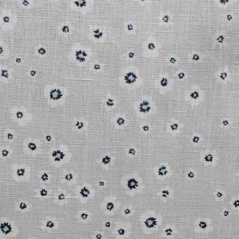 Janika Ink - Linen curtain fabric - Dark Blue flower print on Grey background