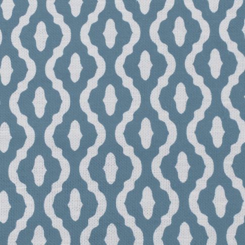 Oona Marine - Weiß Leinenstoff, Blau abstraktes Muster