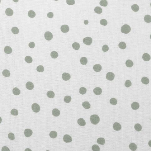 Dottie Meadow-WHT - Gepunkteter Weißer Leinenstoff mit grünen Punkten