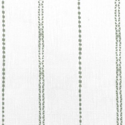 Inga Meadow - Weißer Stoff aus 100% Leinen mit grünen Streifen