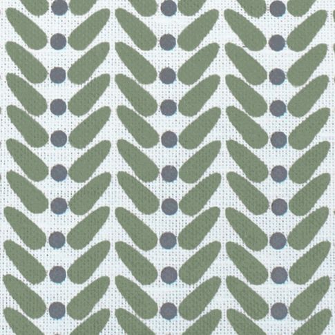 Hilda Olive - Weiß Vorhangstoff, Grün / Grau Muster