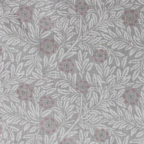 Ruth Peony- Linen Curtain Fabric - Grey & Pale Pink Botanical Pattern