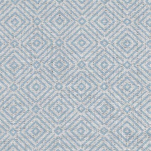 Senni Shadow -Weißer Stoff - Stoff für Vorhänge, Gardinenstoff  geometrisches Blaues Muster