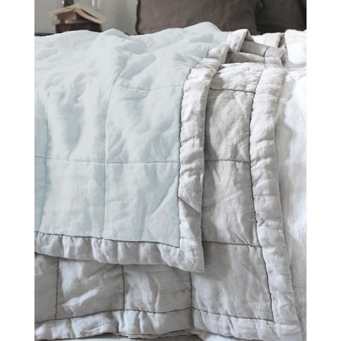 Trine Aqua-Natural Quilted Linen Bed Throw