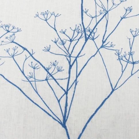 Cicely True Blue - Weiß Leinenstoff, Blau botanischer Muster
